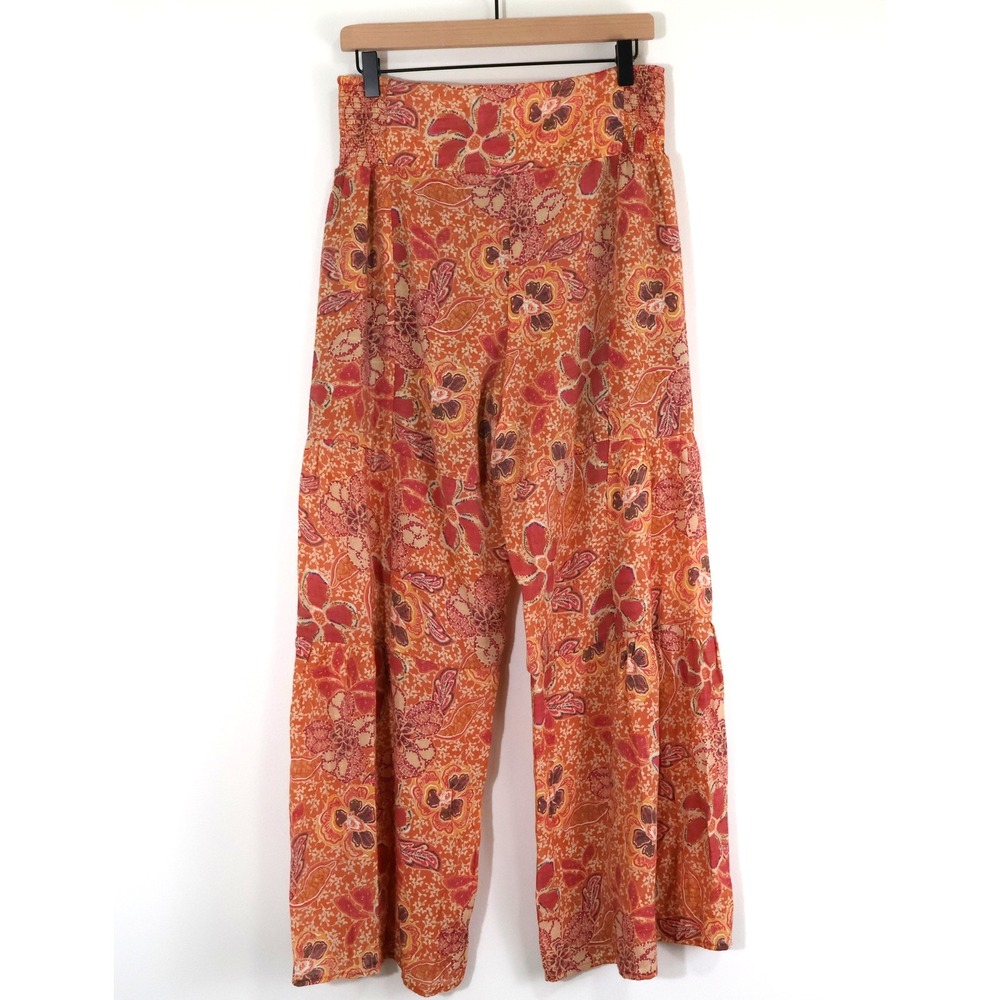 Nanette Lepore Orange Floral Tiered Wide Leg Pants Women's Medium Boho Artsy - Picture 3 of 12